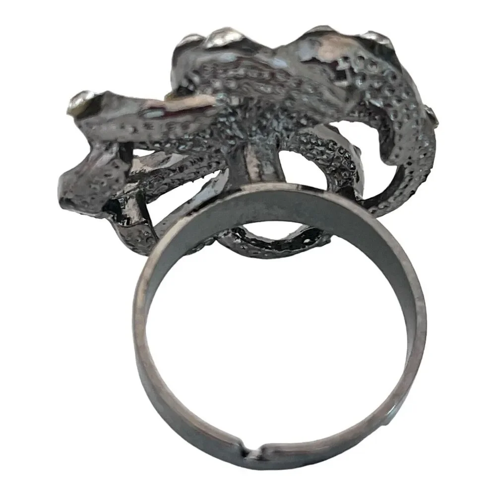 New Statement Ring Clear Crystals Hematite Tone Adjustable - 5W